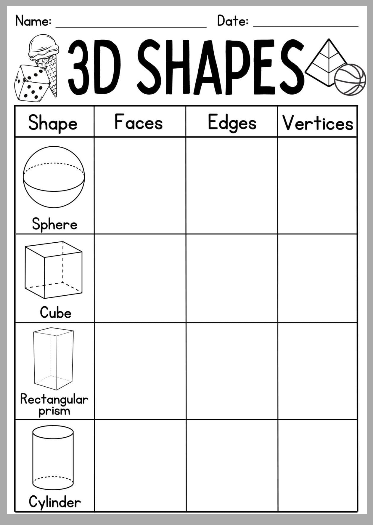 3D Shapes Worksheet Free