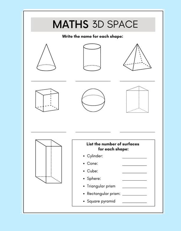 3D Shapes Worksheet Photos