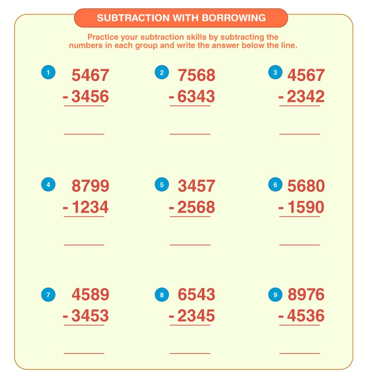 4 Digit Subtraction Worksheet For Fun