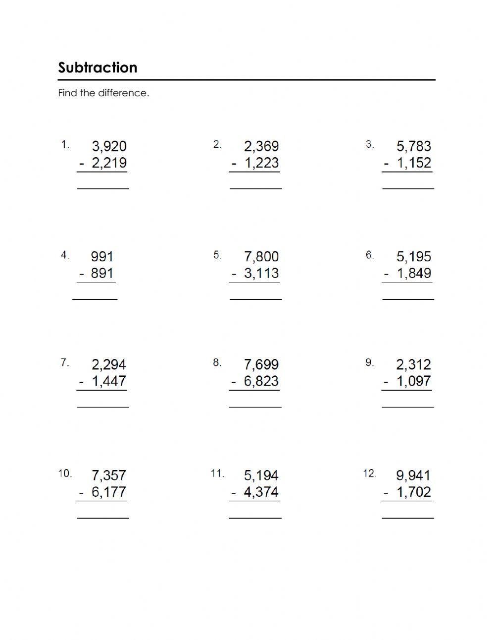 4 Digit Subtraction Worksheet Free Download