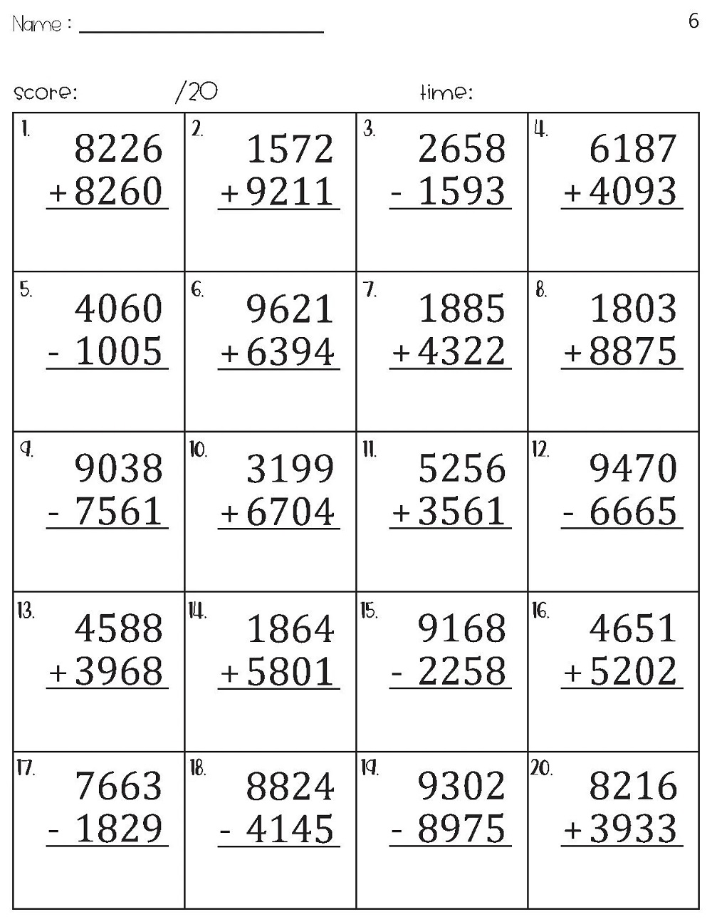 4 Digit Subtraction Worksheet Free Image