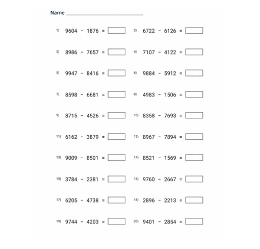 4 Digit Subtraction Worksheet Free Images