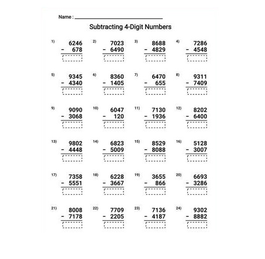 4 Digit Subtraction Worksheet Free Photos