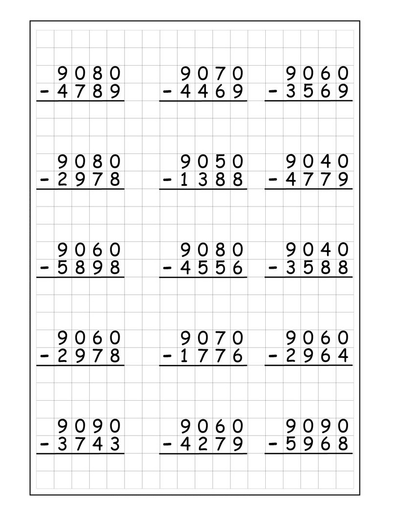 4 Digit Subtraction Worksheet Free Picture