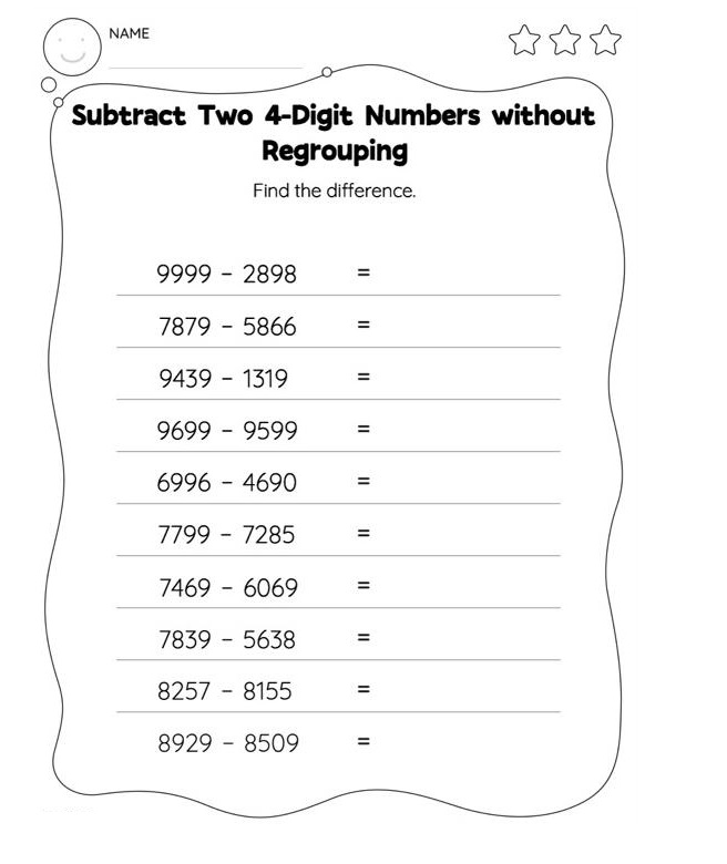 4 Digit Subtraction Worksheet Free Pictures