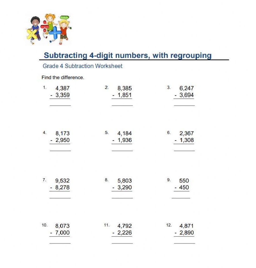 4 Digit Subtraction Worksheet Photo Download