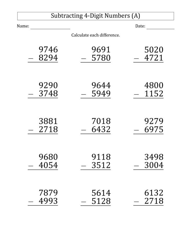 4 Digit Subtraction Worksheet Photo