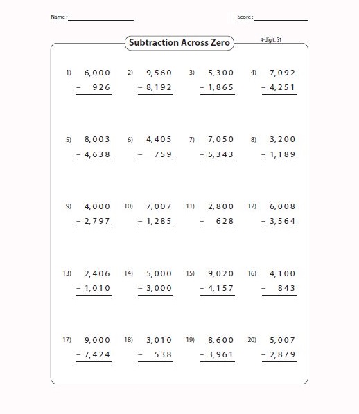 4 Digit Subtraction Worksheet Photos