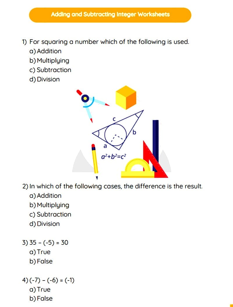 Adding and Subtracting Integers Worksheet Free Download