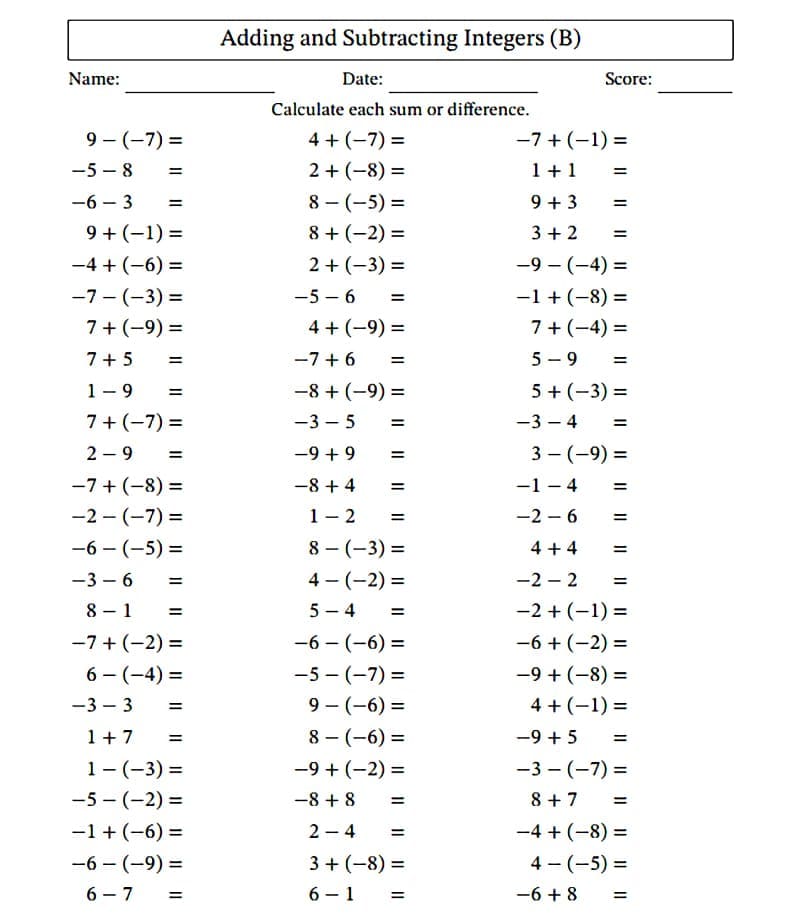 Adding and Subtracting Integers Worksheet Free Images