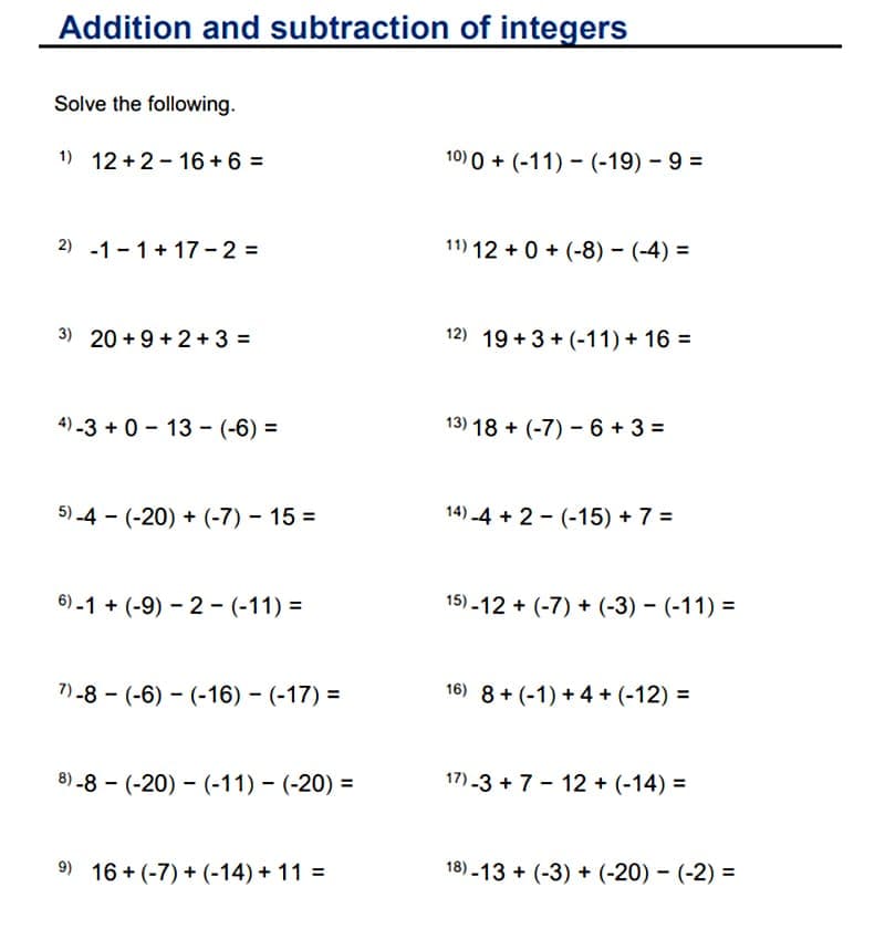 Adding and Subtracting Integers Worksheet Free Picture