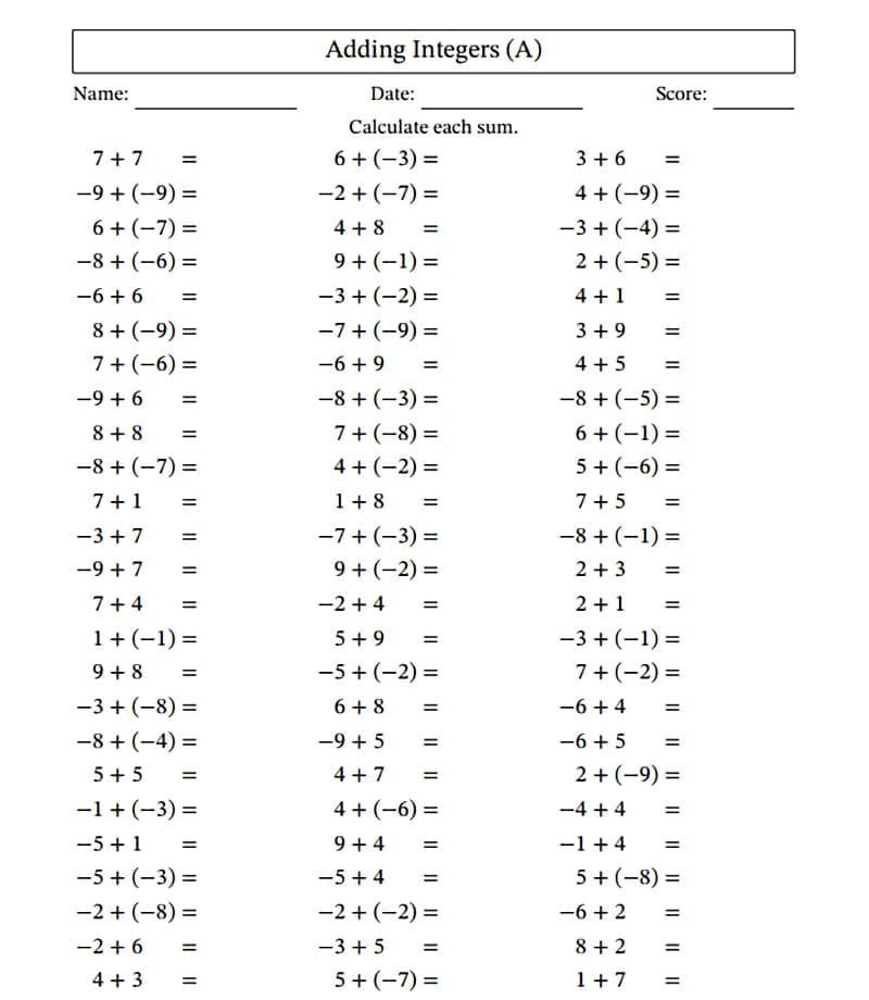 Adding and Subtracting Integers Worksheet Free Pictures