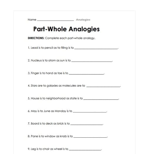 Analogies Worksheet For Kid