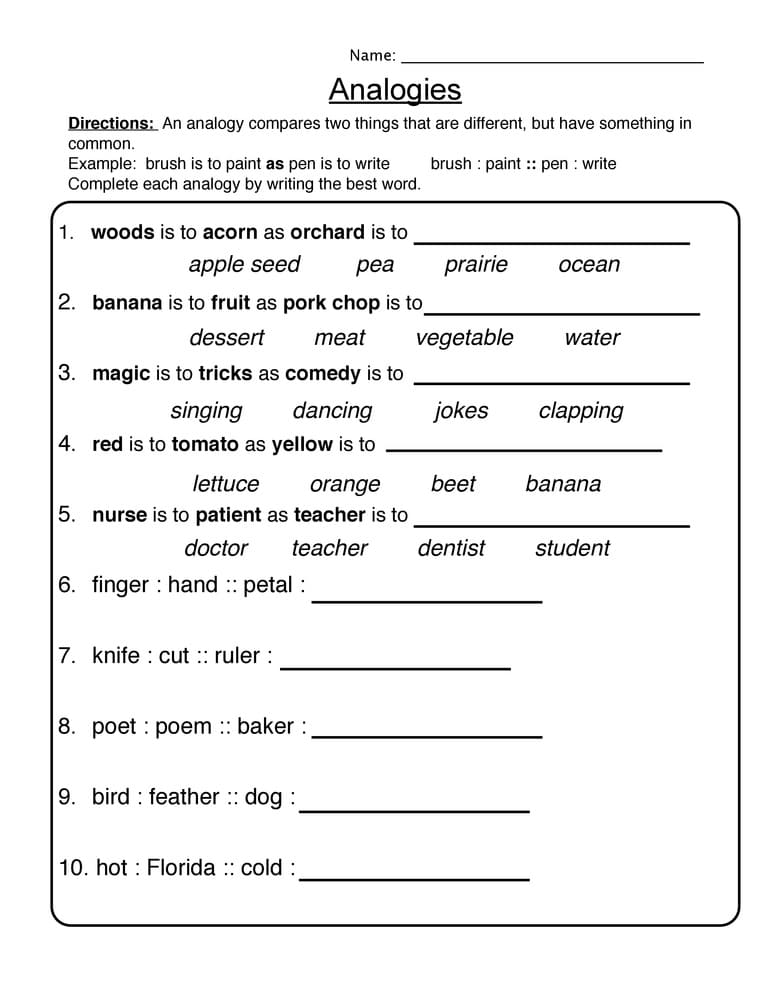 Analogies Worksheet Free Download