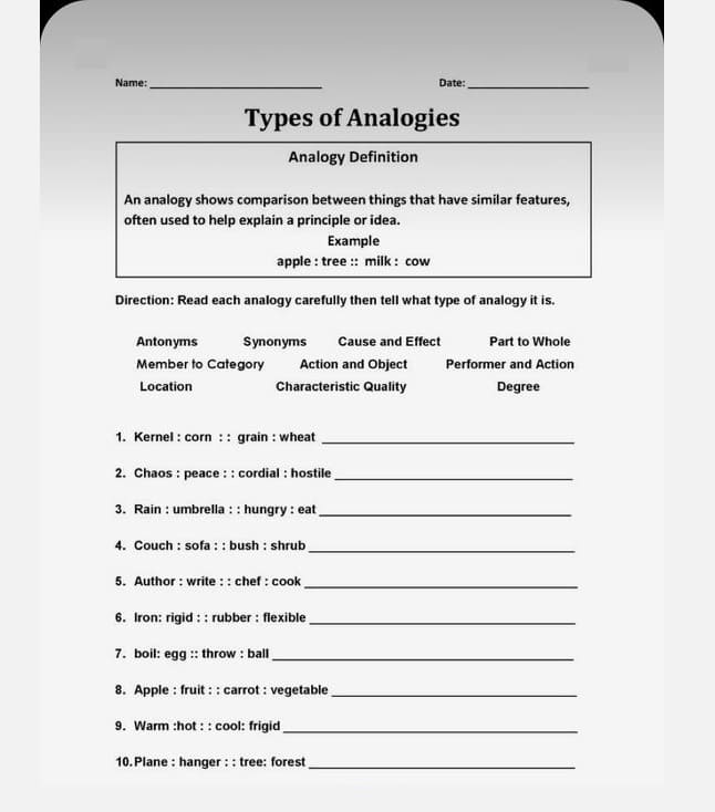 Analogies Worksheet Photo Download