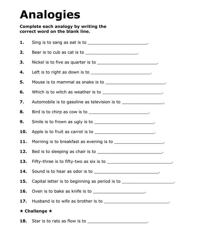 Analogies Worksheet Photo