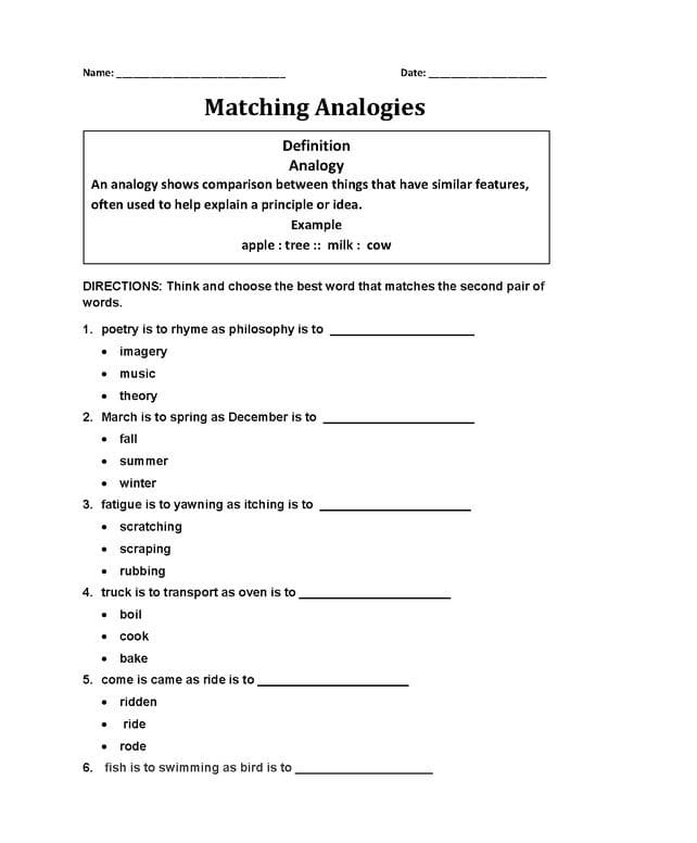 Analogies Worksheet Photos