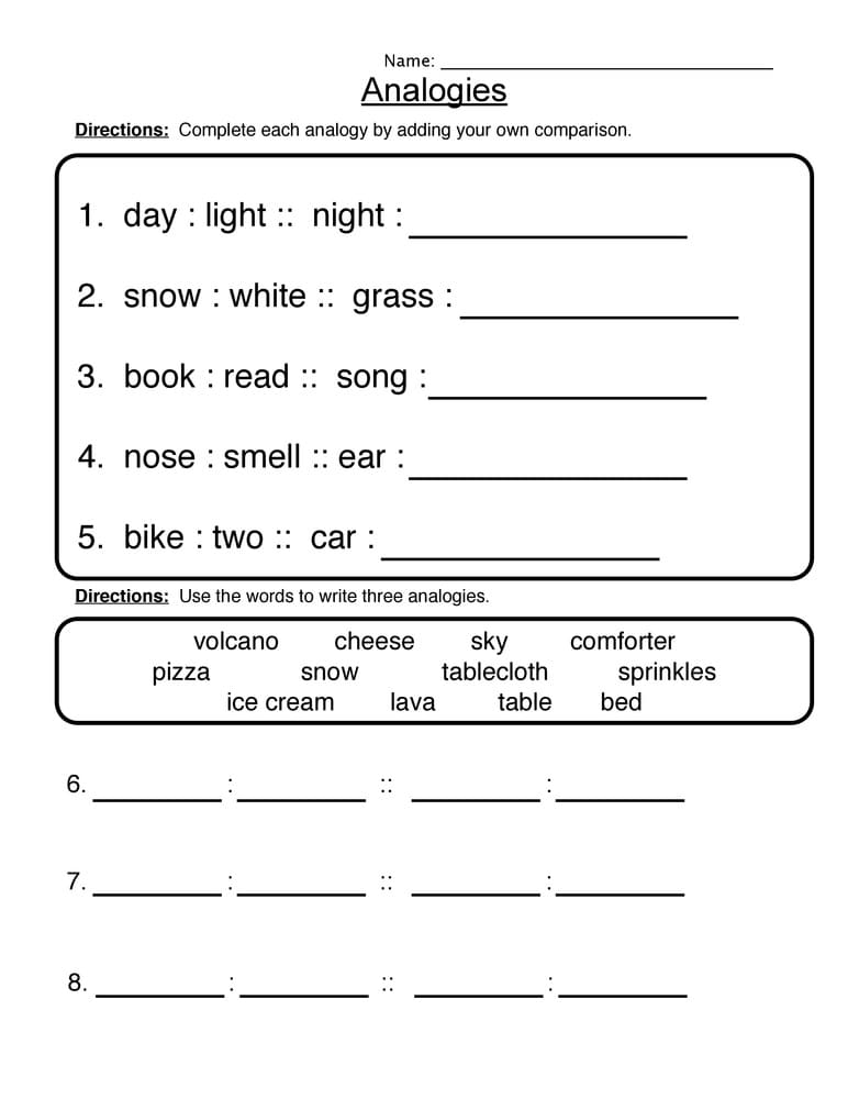 Analogies Worksheet Pictures