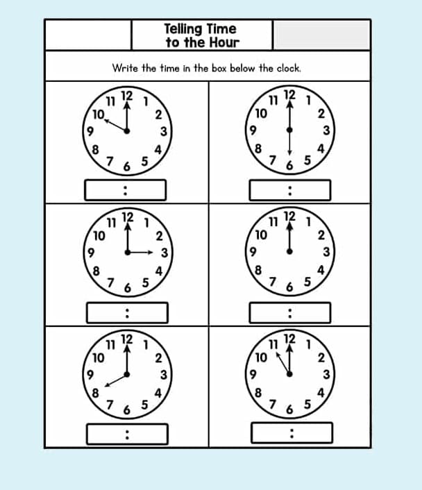 Basic Telling Time Worksheet