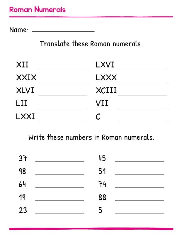 Beautiful Roman Numerals Worksheet