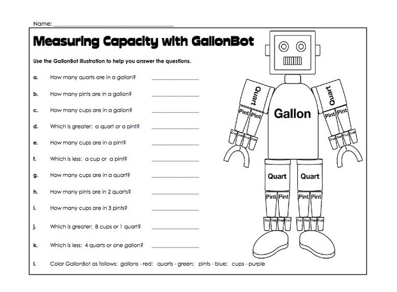 Cute Gallon Man Worksheet