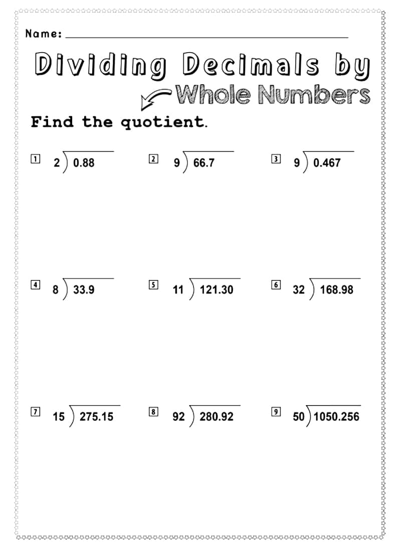 Dividing Decimals Worksheet For Free