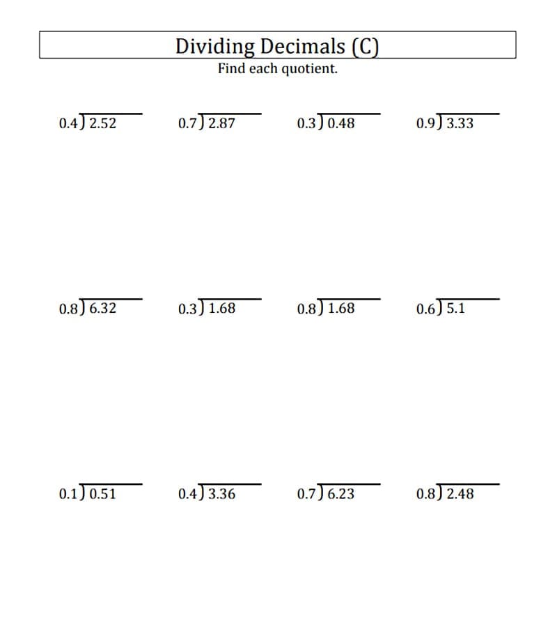 Dividing Decimals Worksheet For Fun