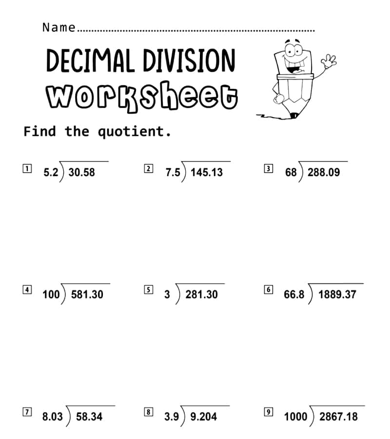 Dividing Decimals Worksheet For Kid