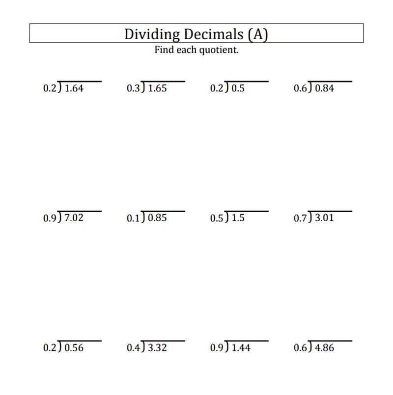 Dividing Decimals Worksheet Free Download