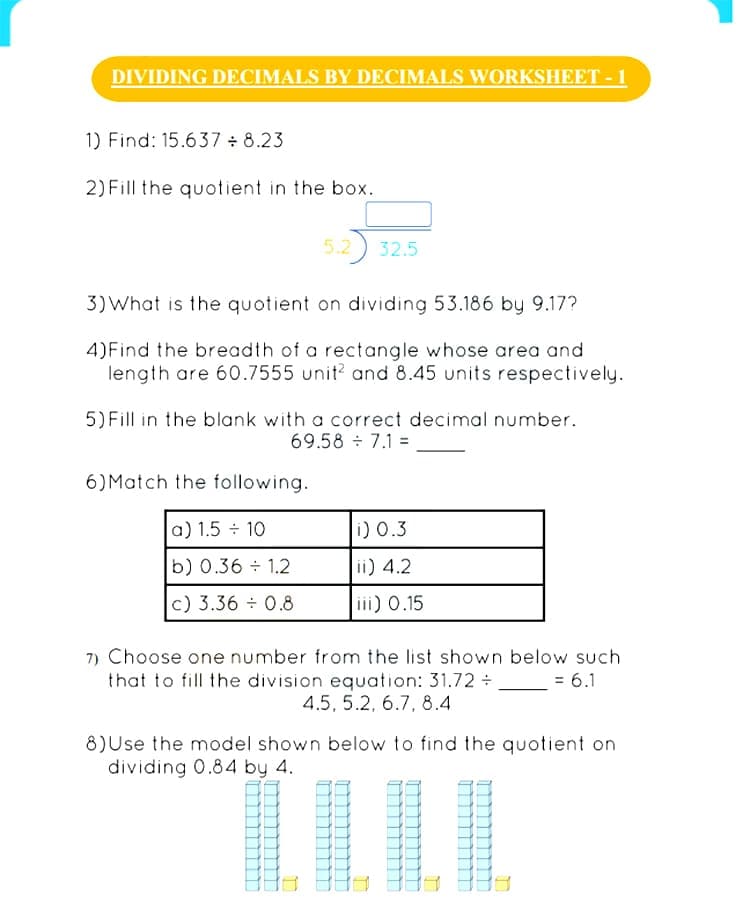 Dividing Decimals Worksheet Free Image