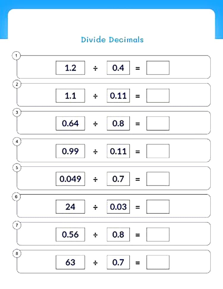 Dividing Decimals Worksheet Free Photo