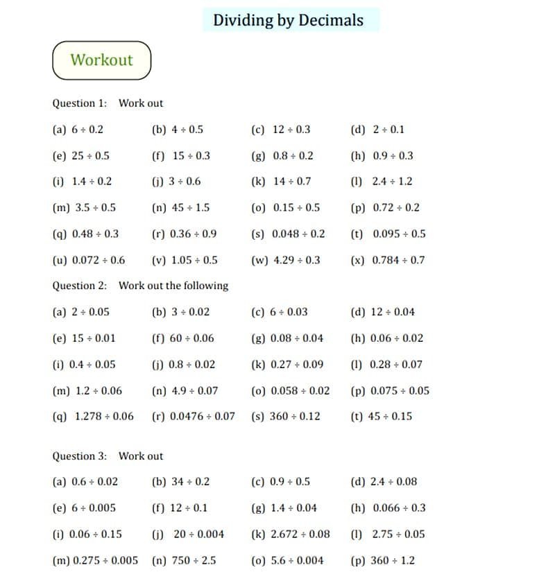 Dividing Decimals Worksheet Free