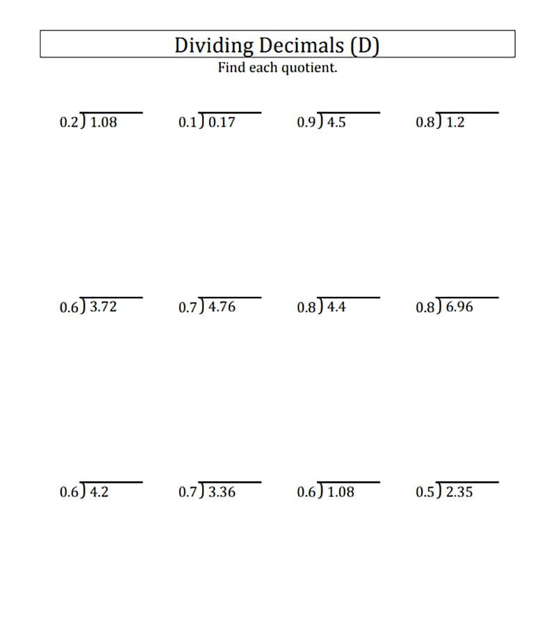 Dividing Decimals Worksheet Images