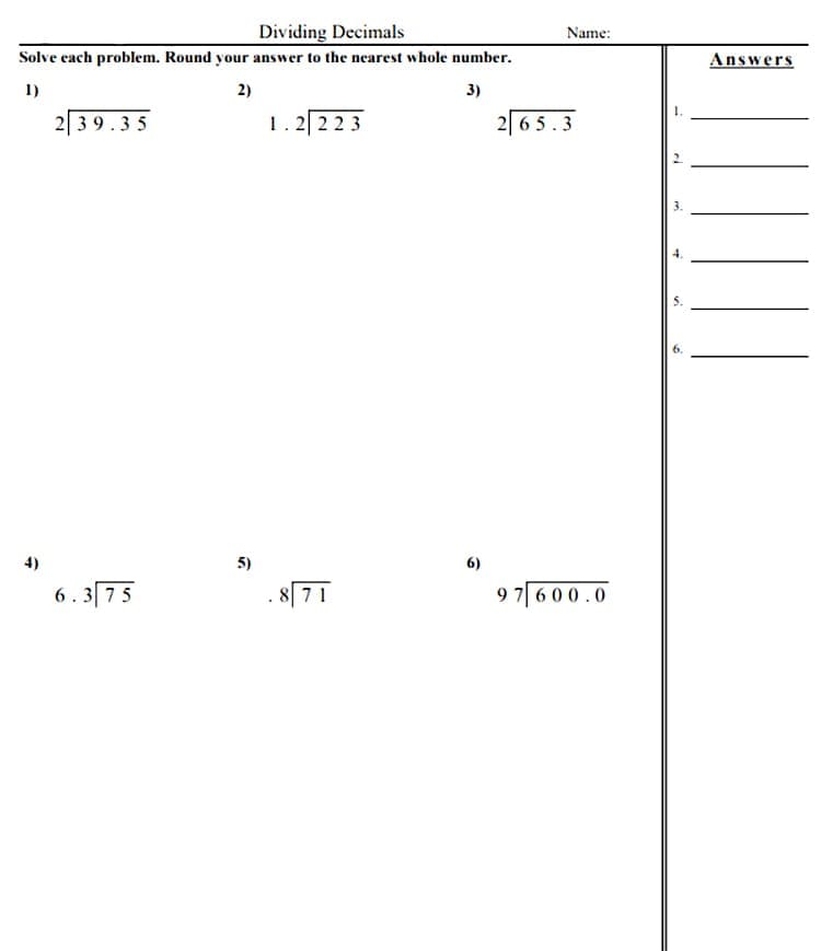 Dividing Decimals Worksheet Photo Download Free