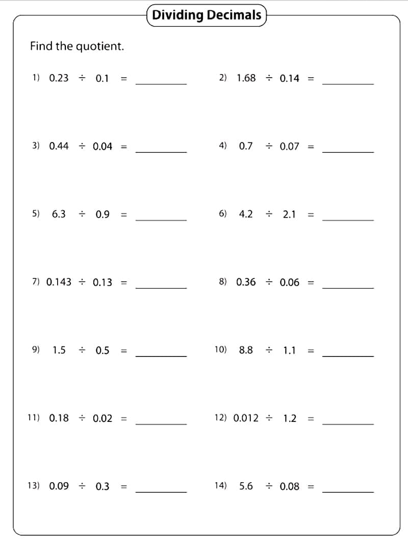 Dividing Decimals Worksheet Photo