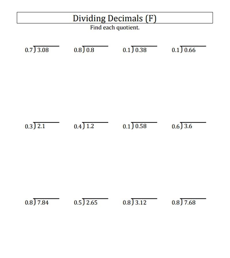 Dividing Decimals Worksheet Pictures