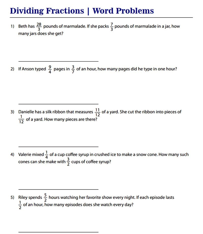 Dividing Fractions Word Problems Free