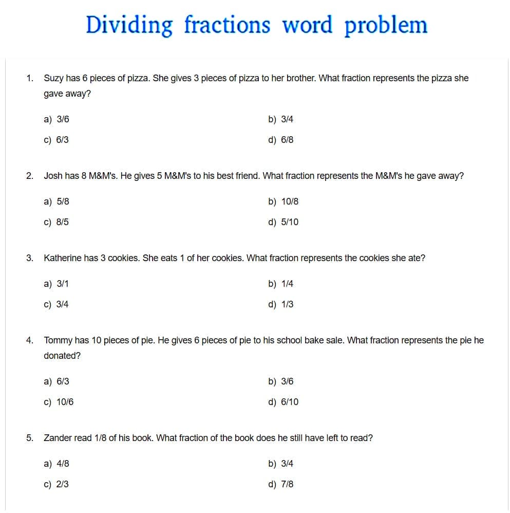 Dividing Fractions Word Problems Images