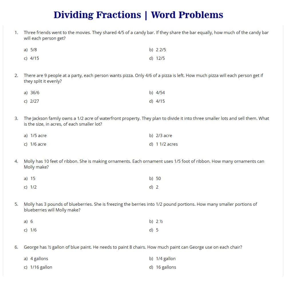 Dividing Fractions Word Problems Photo