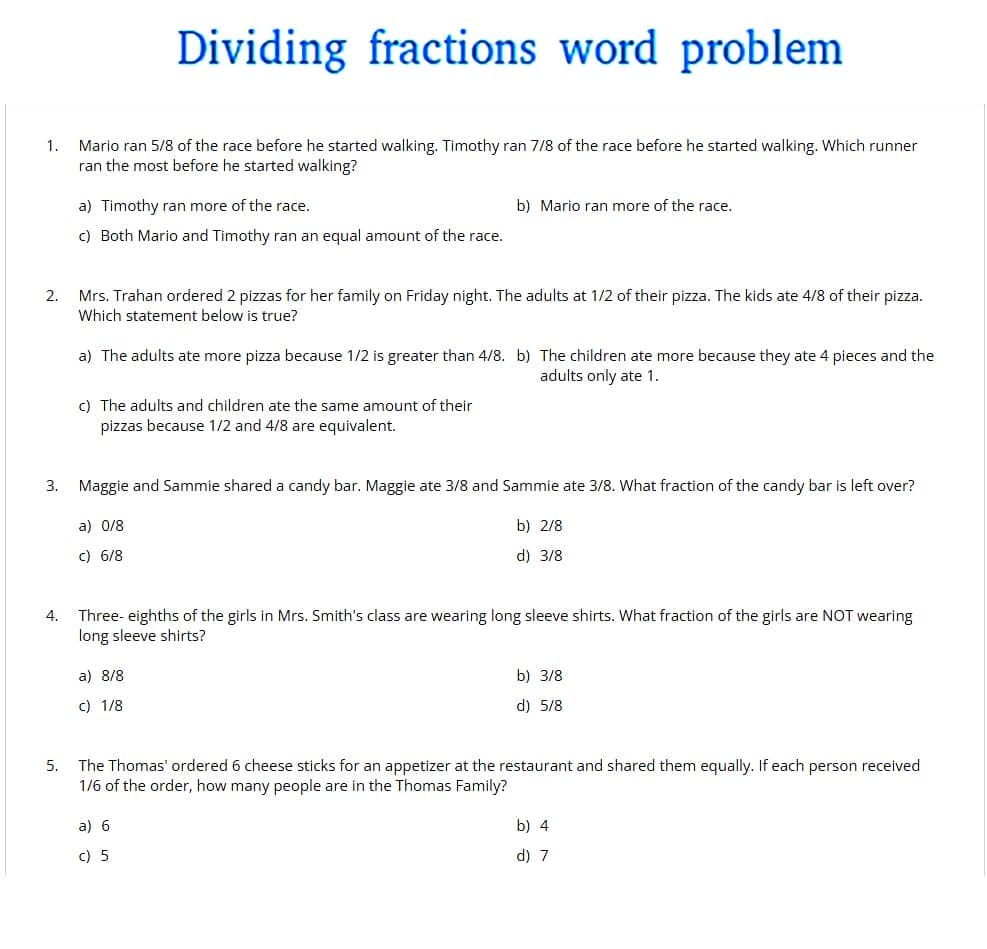 Dividing Fractions Word Problems Pictures