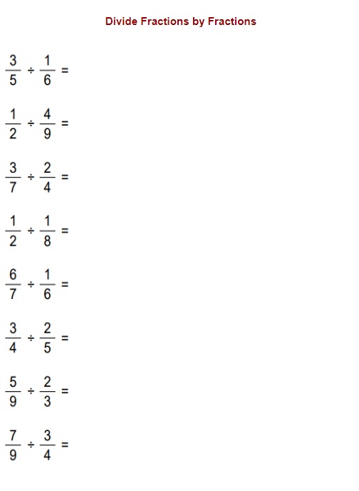 Dividing Fractions Worksheet For Free