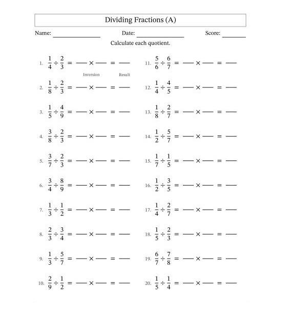 Dividing Fractions Worksheet For Fun