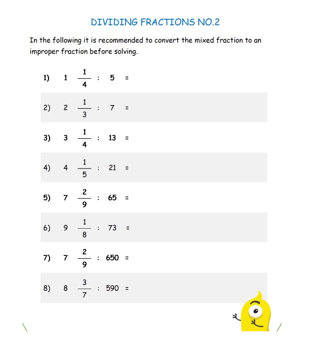 Dividing Fractions Worksheet For Kid