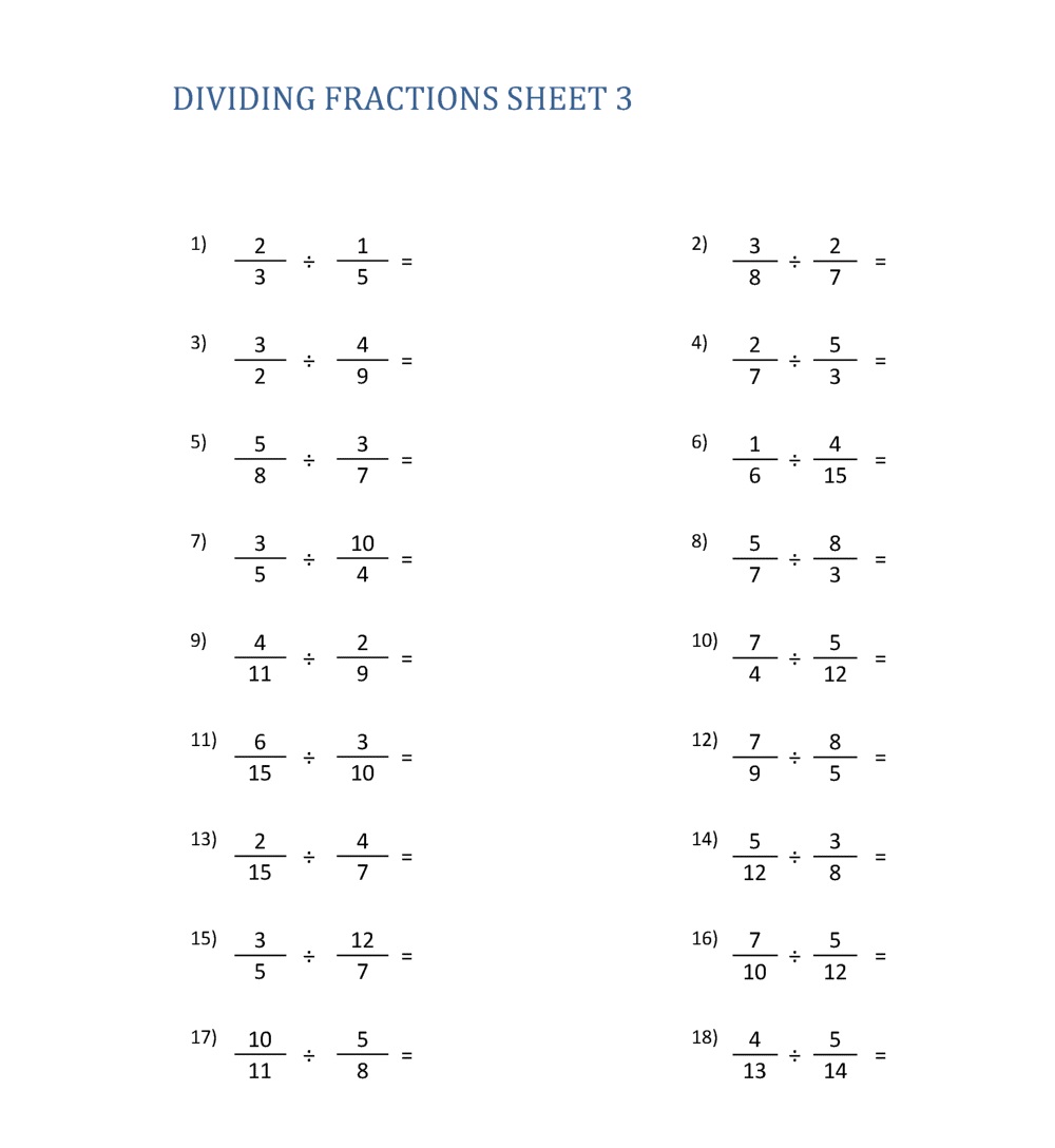 Dividing Fractions Worksheet For Kids