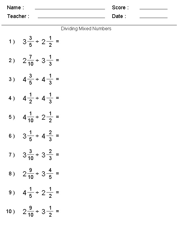 Dividing Fractions Worksheet Free Download