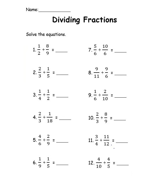 Dividing Fractions Worksheet Free Image