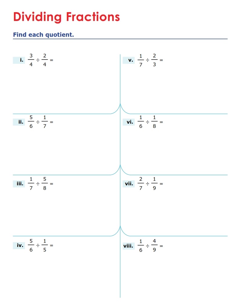 Dividing Fractions Worksheet Photo