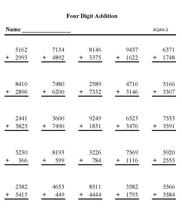 4 Digit Subtraction Worksheets