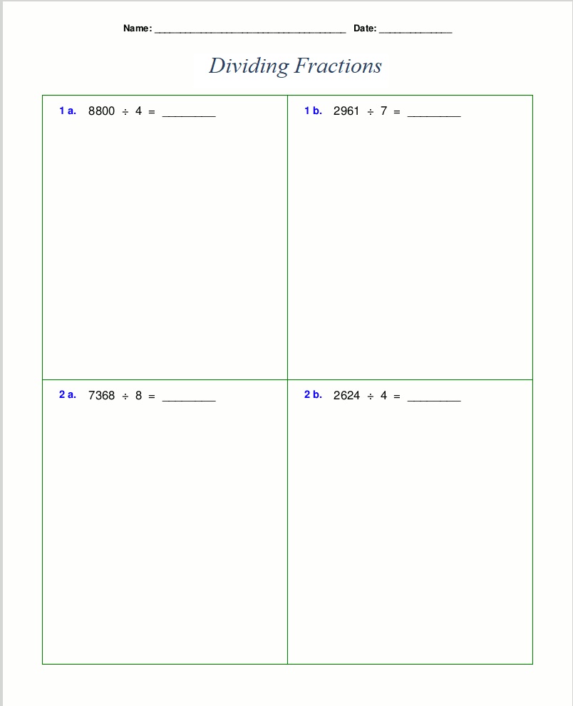 Download Dividing Fractions Worksheet Free