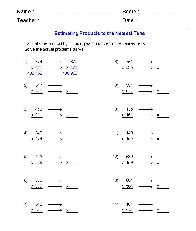 Download Estimation Worksheet Free